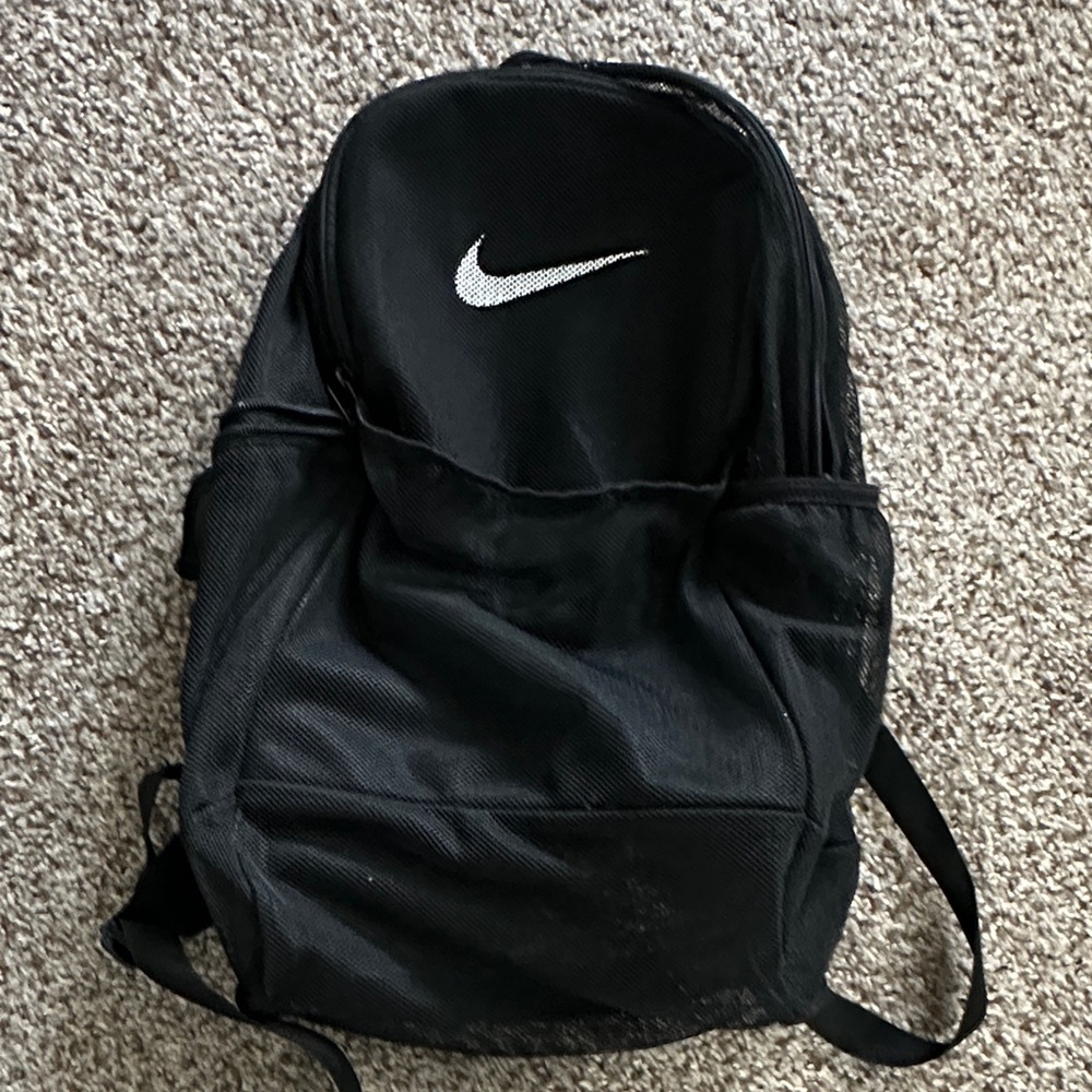 Nike Mesh Black Backpack with White Swoosh Bag
